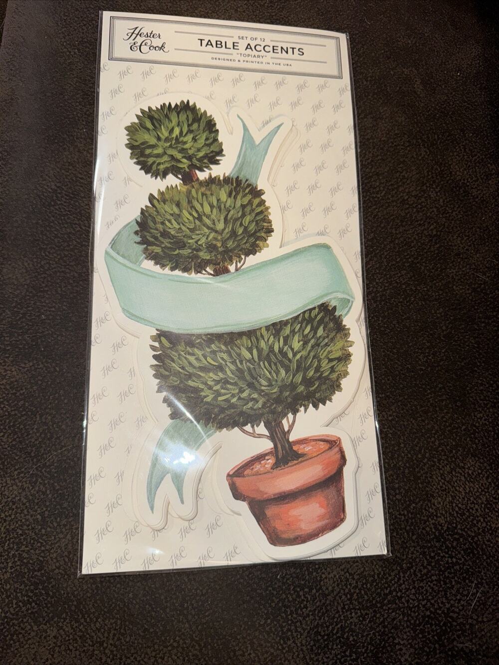 Hester & Cook Name Place Cards Set of 12 Topiary Greenery Table Accents Die Cut